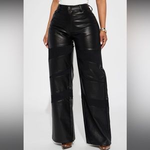 Moto Pant, faux leather w/denim detail